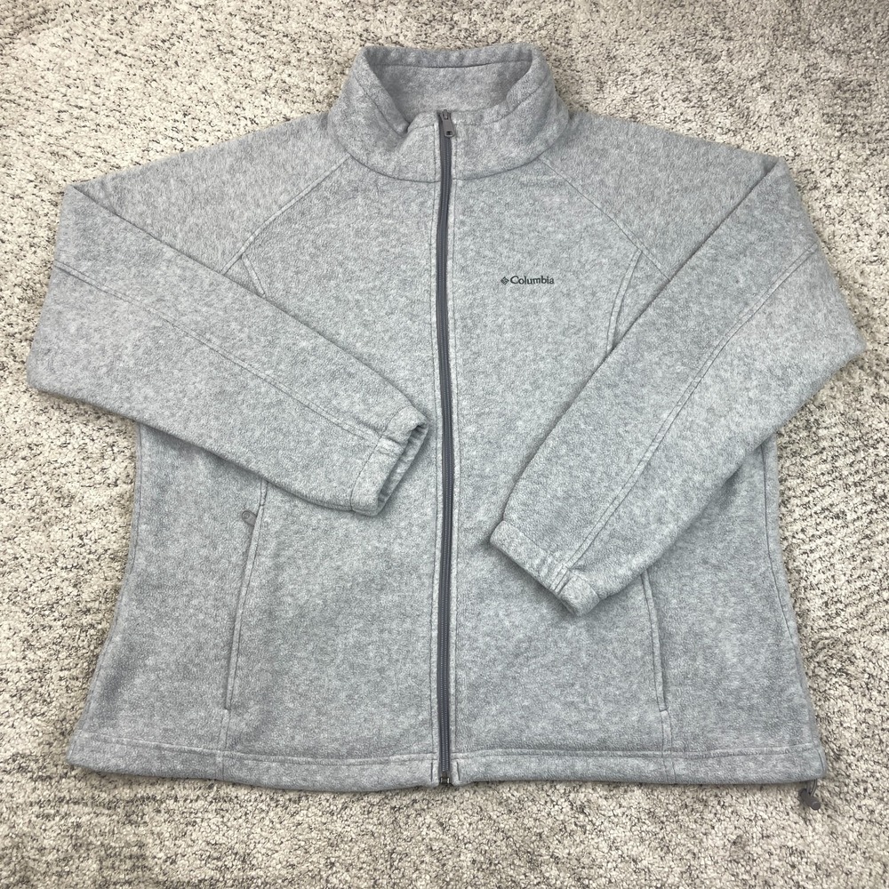 Columbia Sweater Womens Size 1X Plus Fleece Full Zip Heather Gray Mock Neck Logo